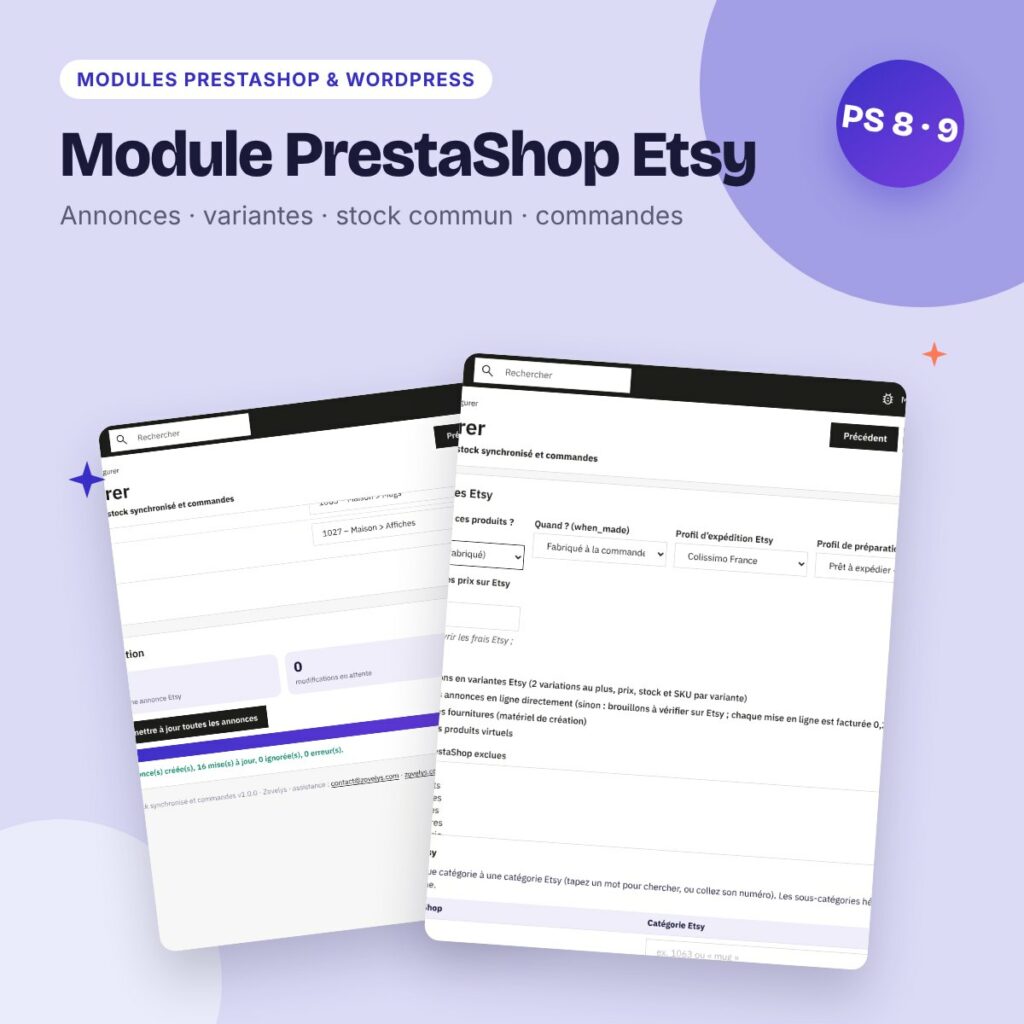 Module PrestaShop Etsy – annonces, stock synchronisé et import des commandes