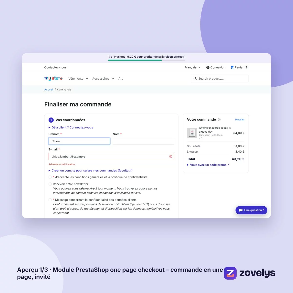 Module PrestaShop one page checkout – commande en une page, invité – aperçu 1