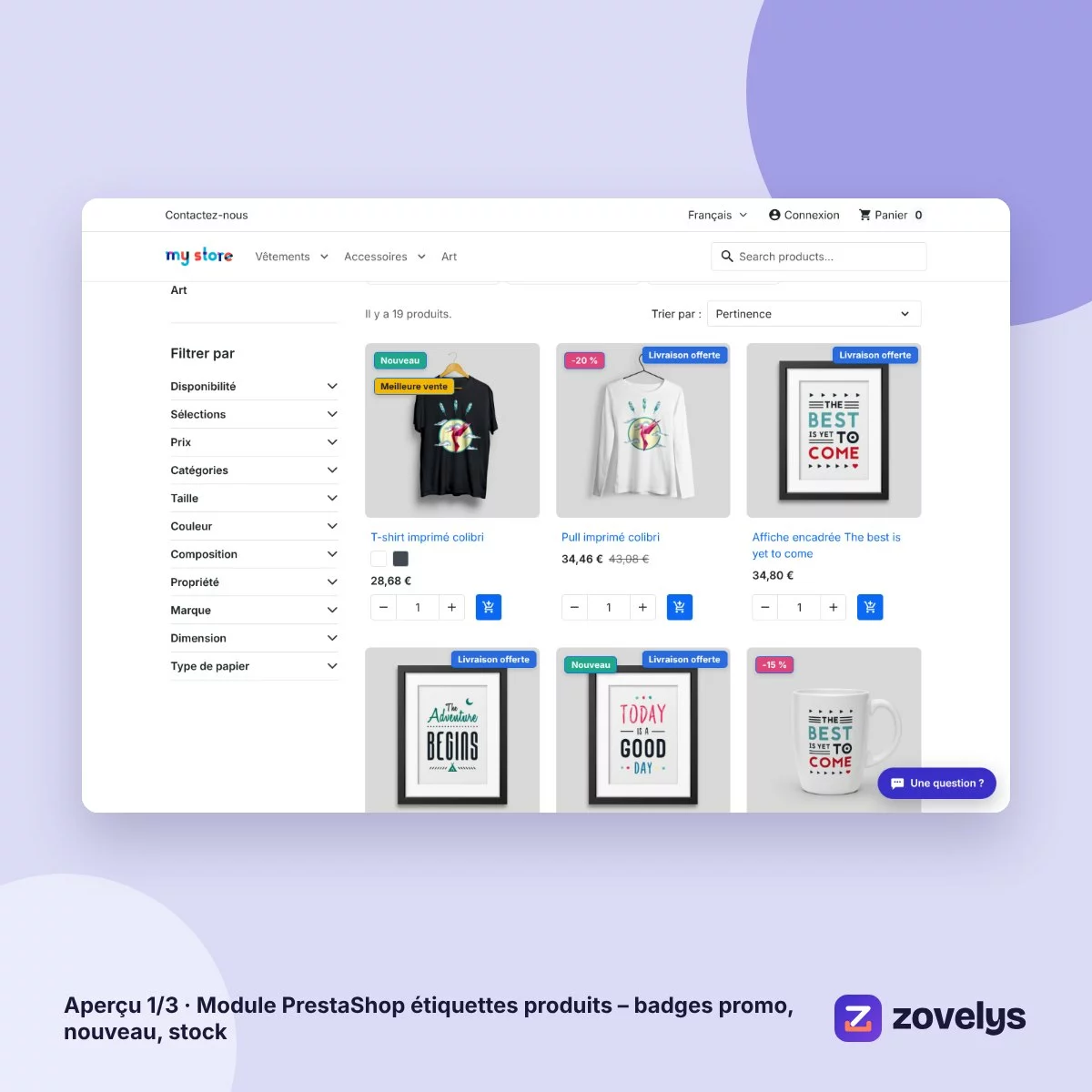 Module PrestaShop étiquettes produits – badges promo, nouveau, stock – aperçu 1
