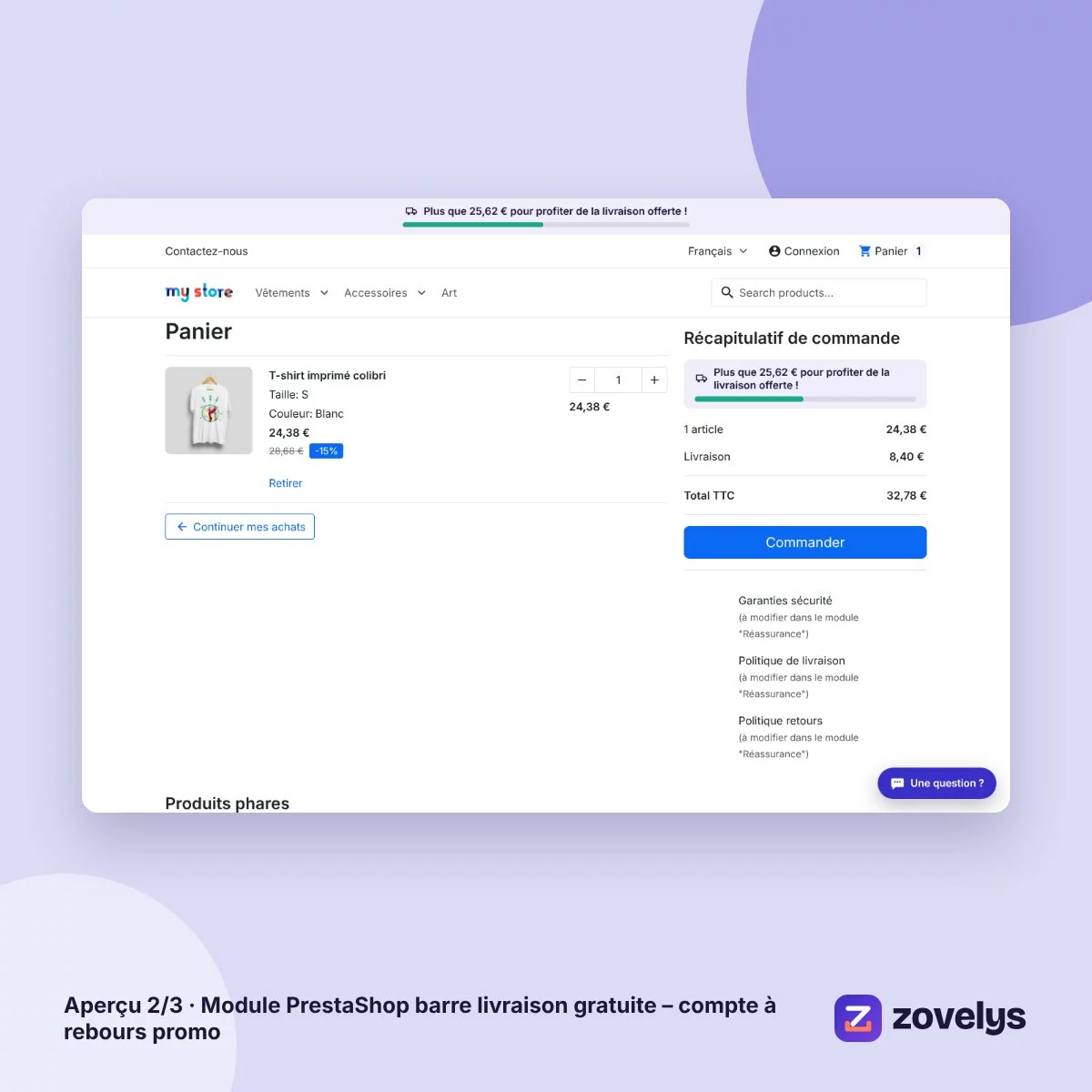 Module PrestaShop barre livraison gratuite – compte à rebours promo – aperçu 2
