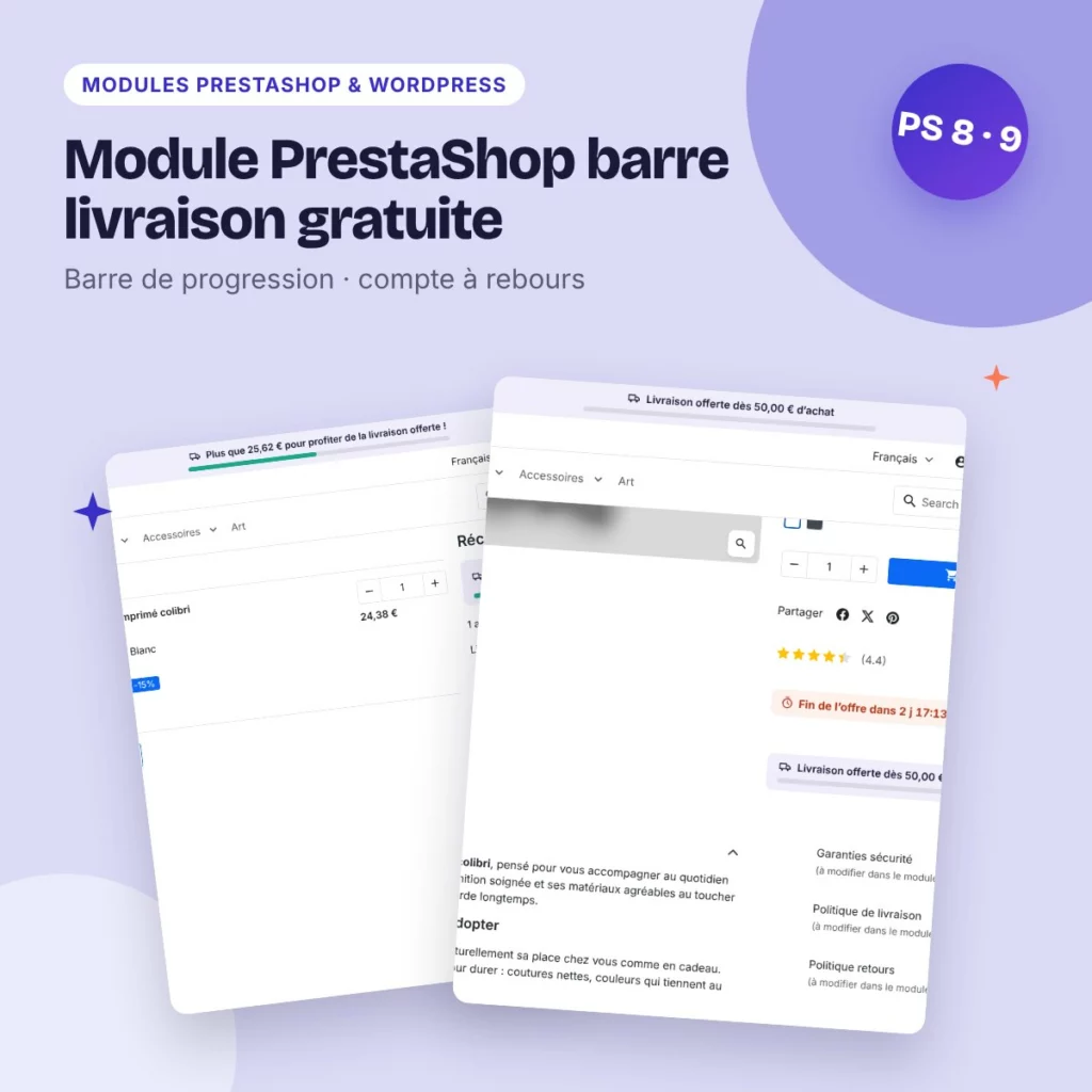 Module PrestaShop barre livraison gratuite – compte à rebours promo