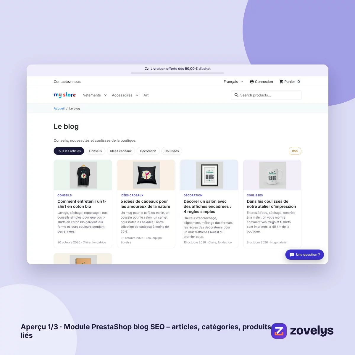 Module PrestaShop blog SEO – articles, catégories, produits liés – aperçu 1