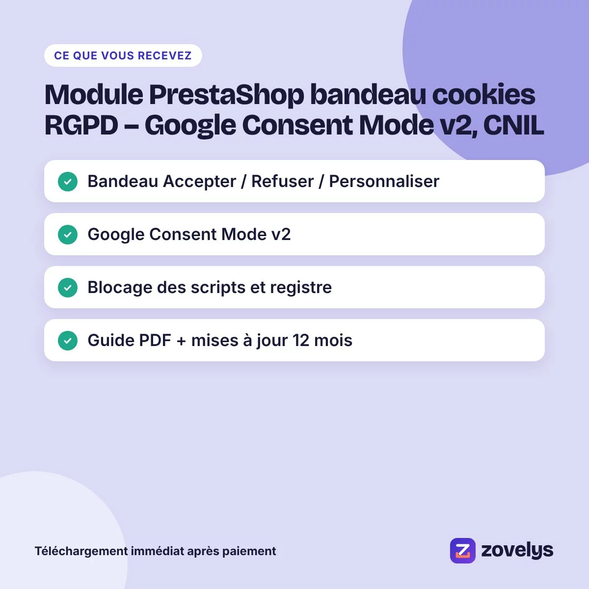 Module PrestaShop bandeau cookies RGPD – Google Consent Mode v2, CNIL – aperçu 4