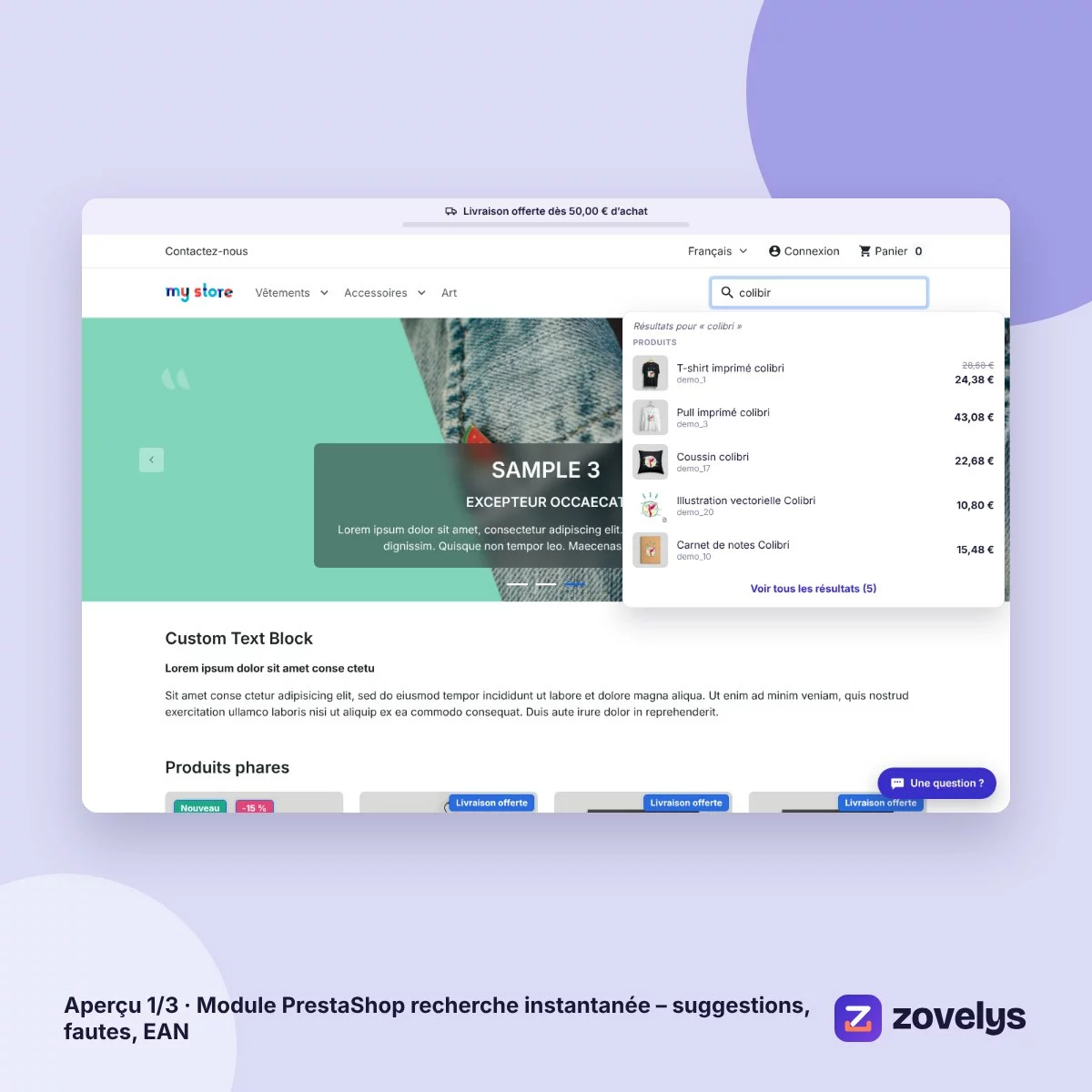 Module PrestaShop recherche instantanée – suggestions, fautes, EAN – aperçu 1