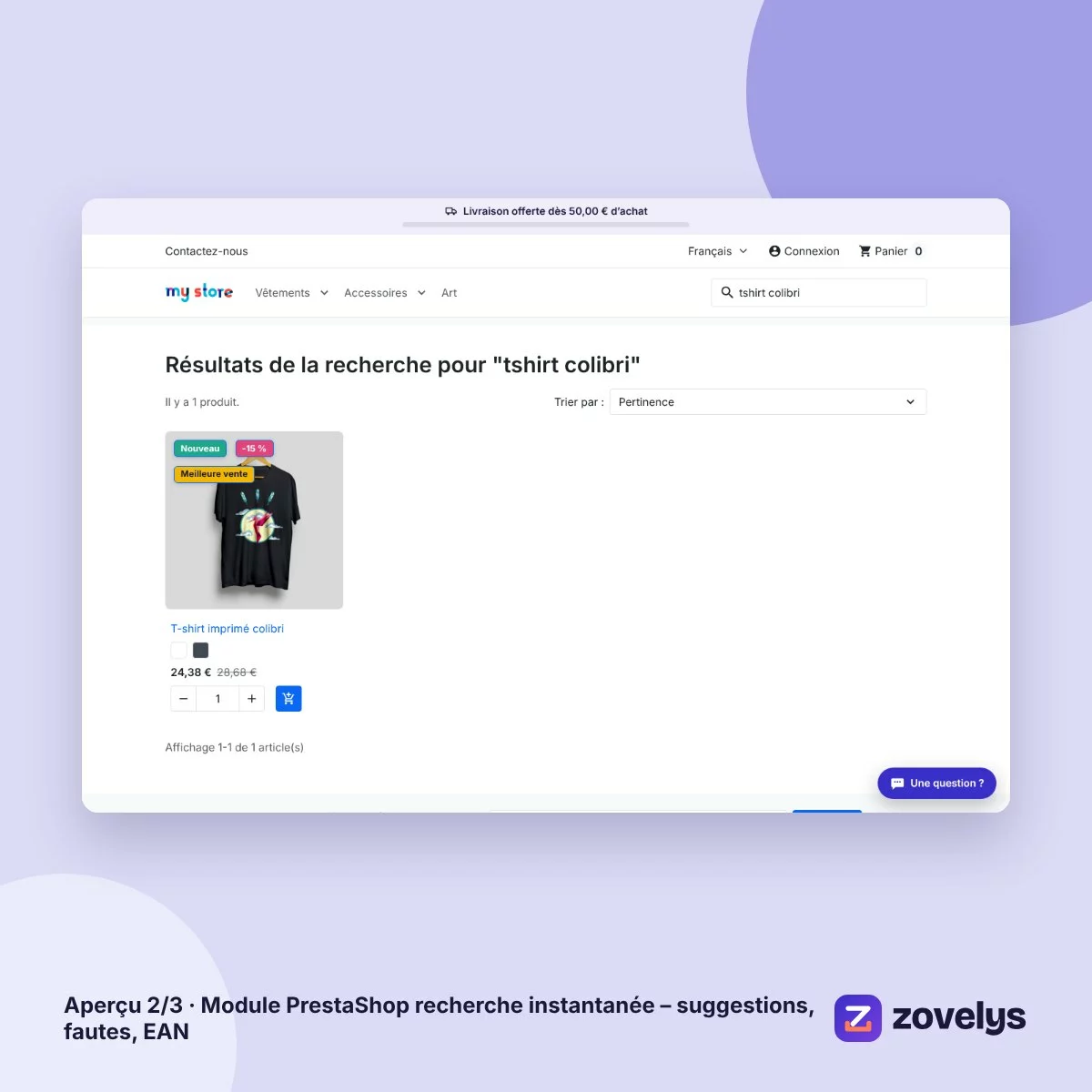 Module PrestaShop recherche instantanée – suggestions, fautes, EAN – aperçu 2