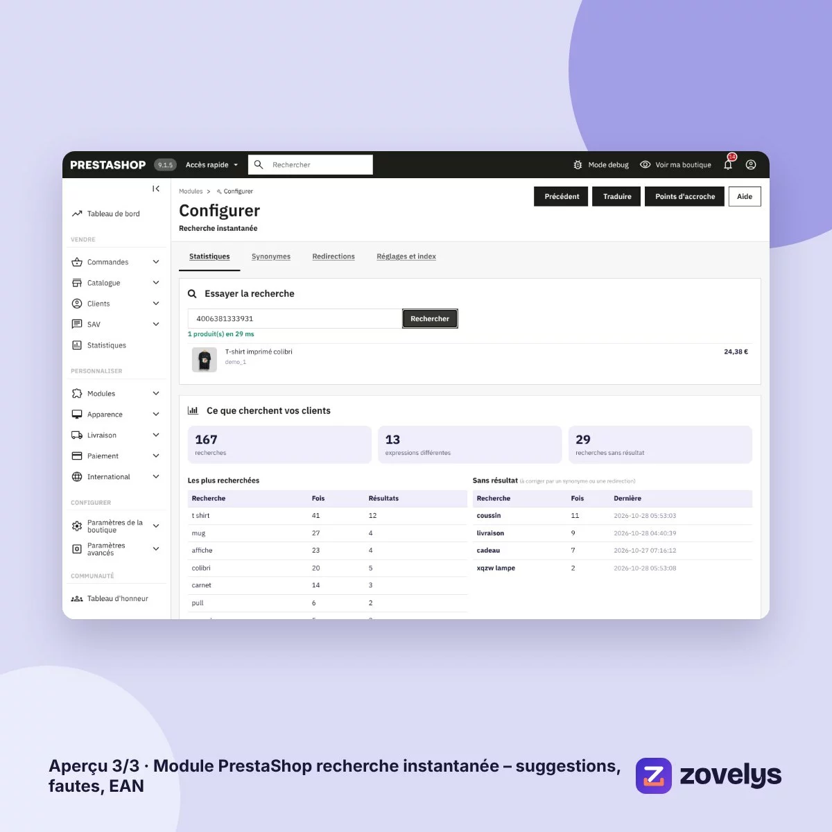 Module PrestaShop recherche instantanée – suggestions, fautes, EAN – aperçu 3