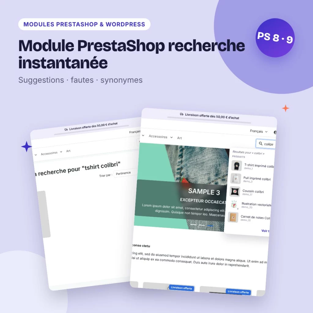 Module PrestaShop recherche instantanée – suggestions, fautes, EAN