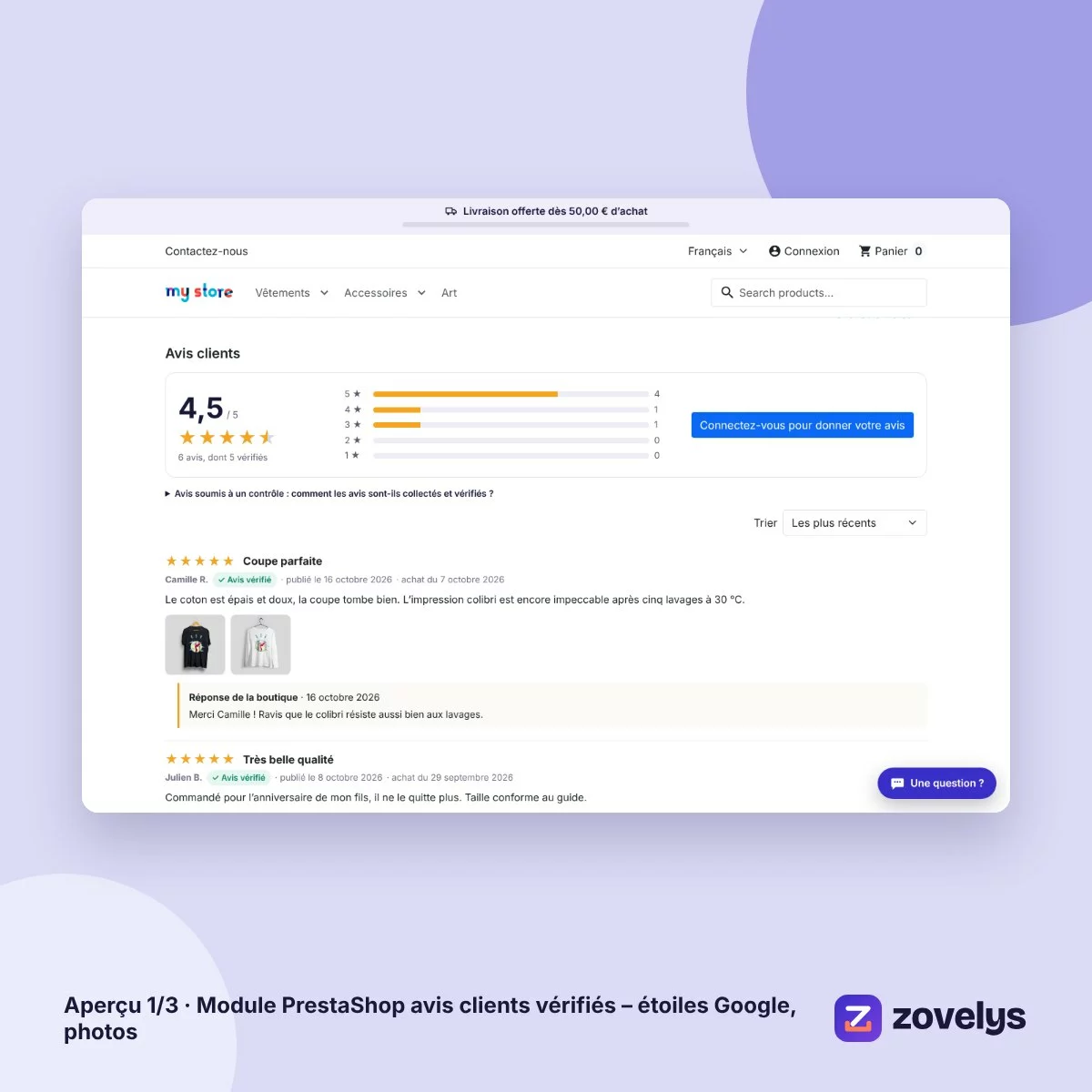 Module PrestaShop avis clients vérifiés – étoiles Google, photos – aperçu 1