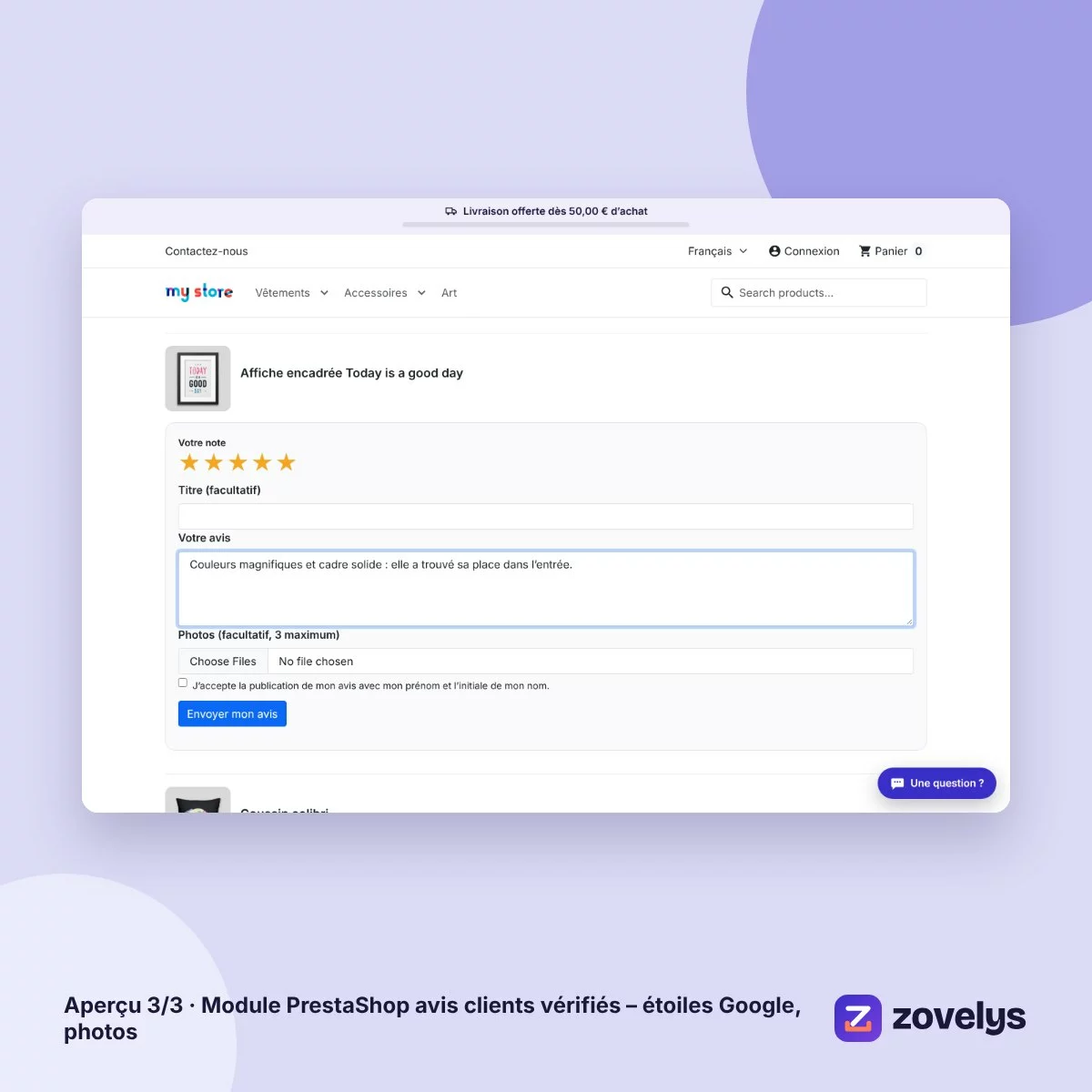 Module PrestaShop avis clients vérifiés – étoiles Google, photos – aperçu 3