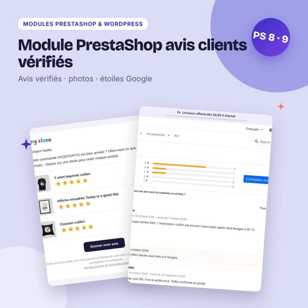 Module PrestaShop avis clients vérifiés – étoiles Google, photos