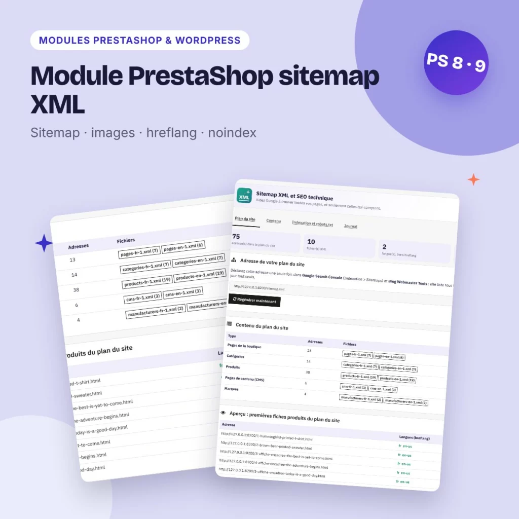 Module PrestaShop sitemap XML – images, hreflang, robots.txt, noindex