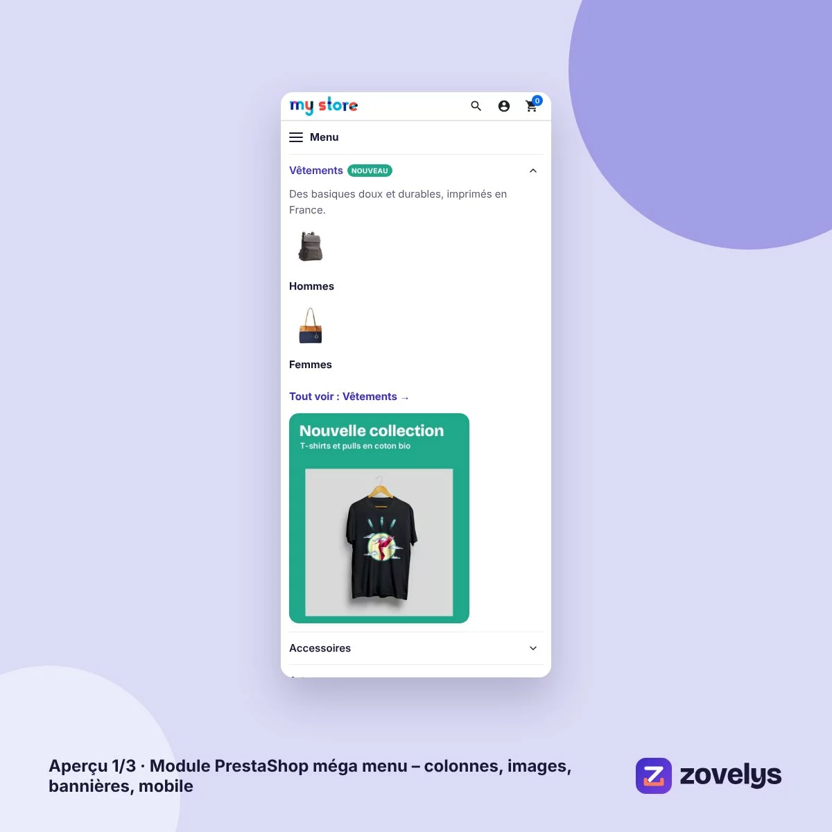 Module PrestaShop méga menu – colonnes, images, bannières, mobile – aperçu 1