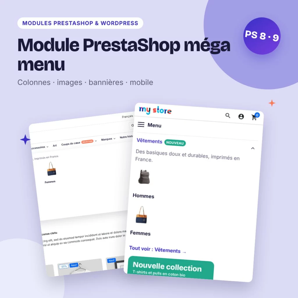 Module PrestaShop méga menu – colonnes, images, bannières, mobile