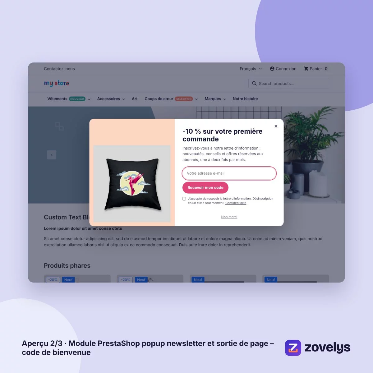 Module PrestaShop popup newsletter et sortie de page – code de bienvenue – aperçu 2