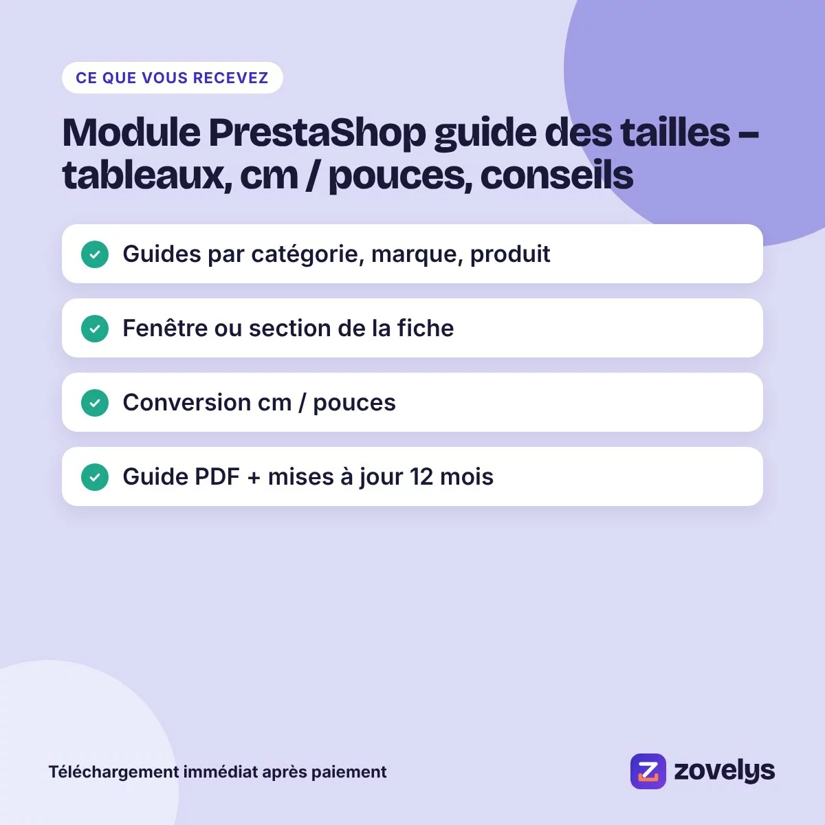 Module PrestaShop guide des tailles – tableaux, cm / pouces, conseils – aperçu 4