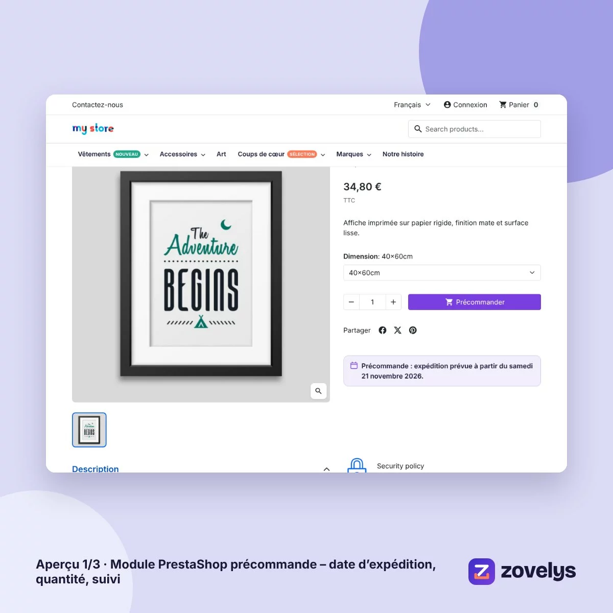 Module PrestaShop précommande – date d’expédition, quantité, suivi – aperçu 1