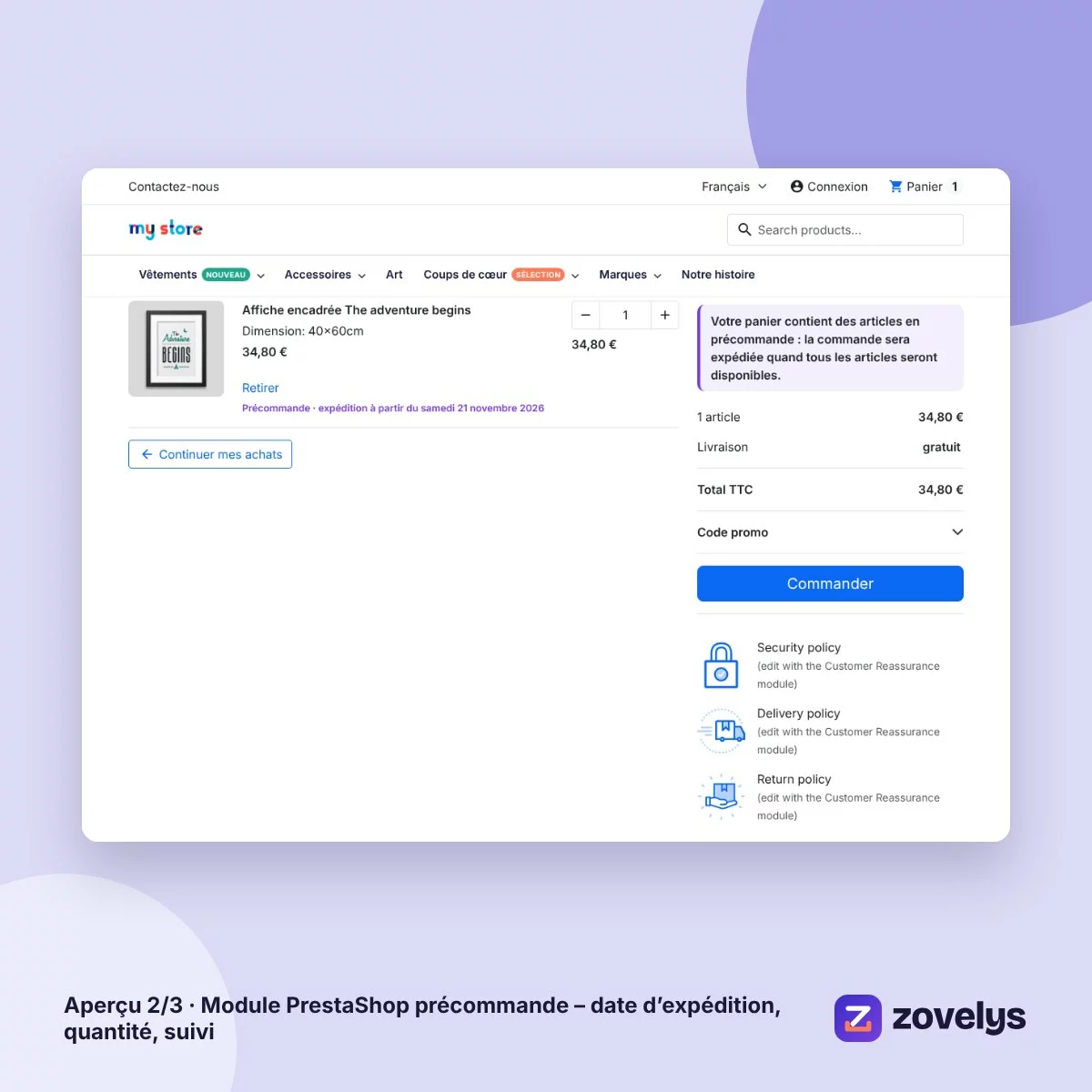 Module PrestaShop précommande – date d’expédition, quantité, suivi – aperçu 2