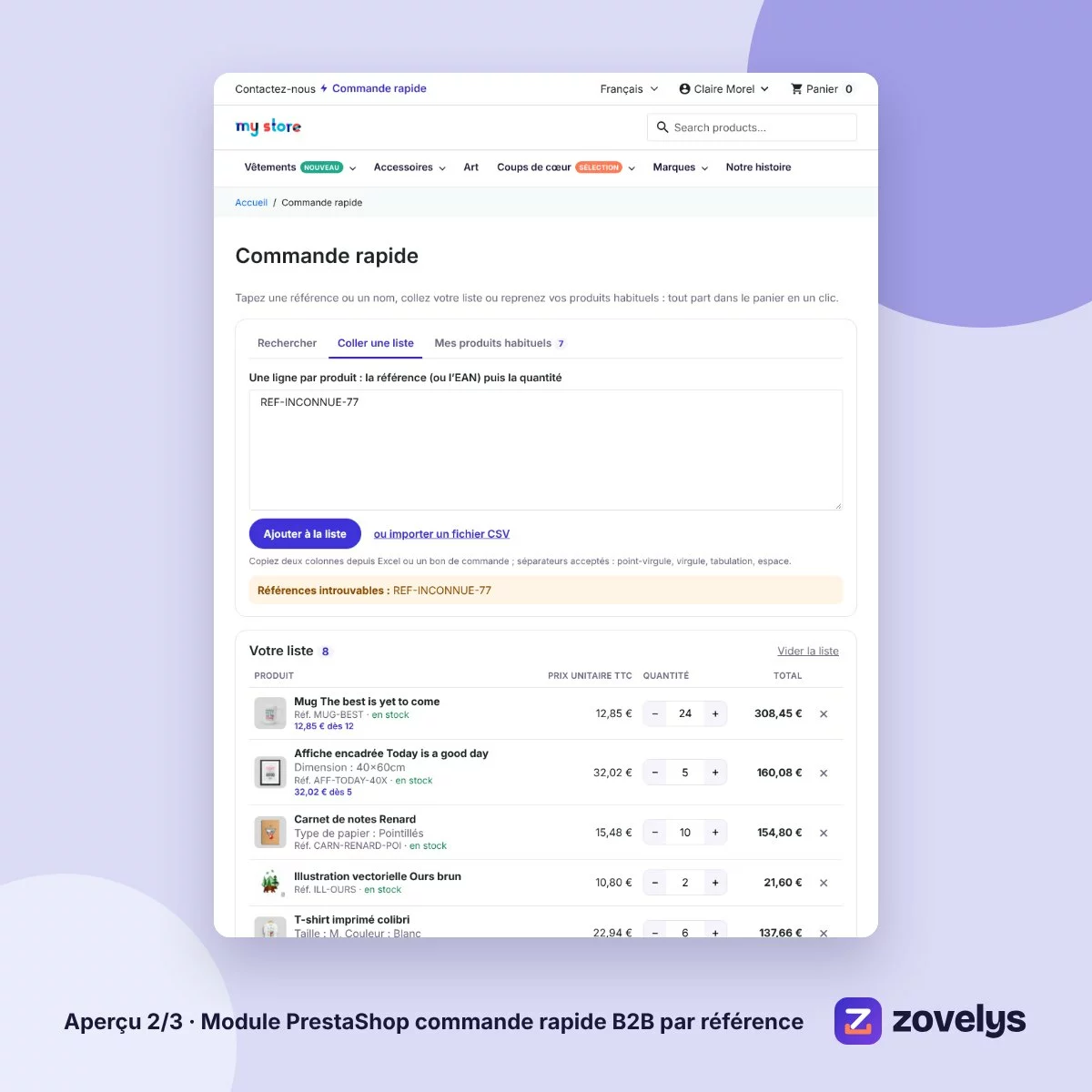Module PrestaShop commande rapide B2B par référence – aperçu 2