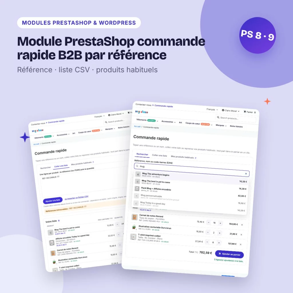 Module PrestaShop commande rapide B2B par référence