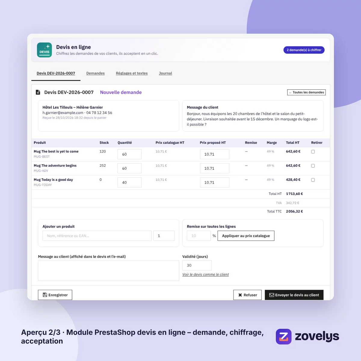 Module PrestaShop devis en ligne – demande, chiffrage, acceptation – aperçu 2