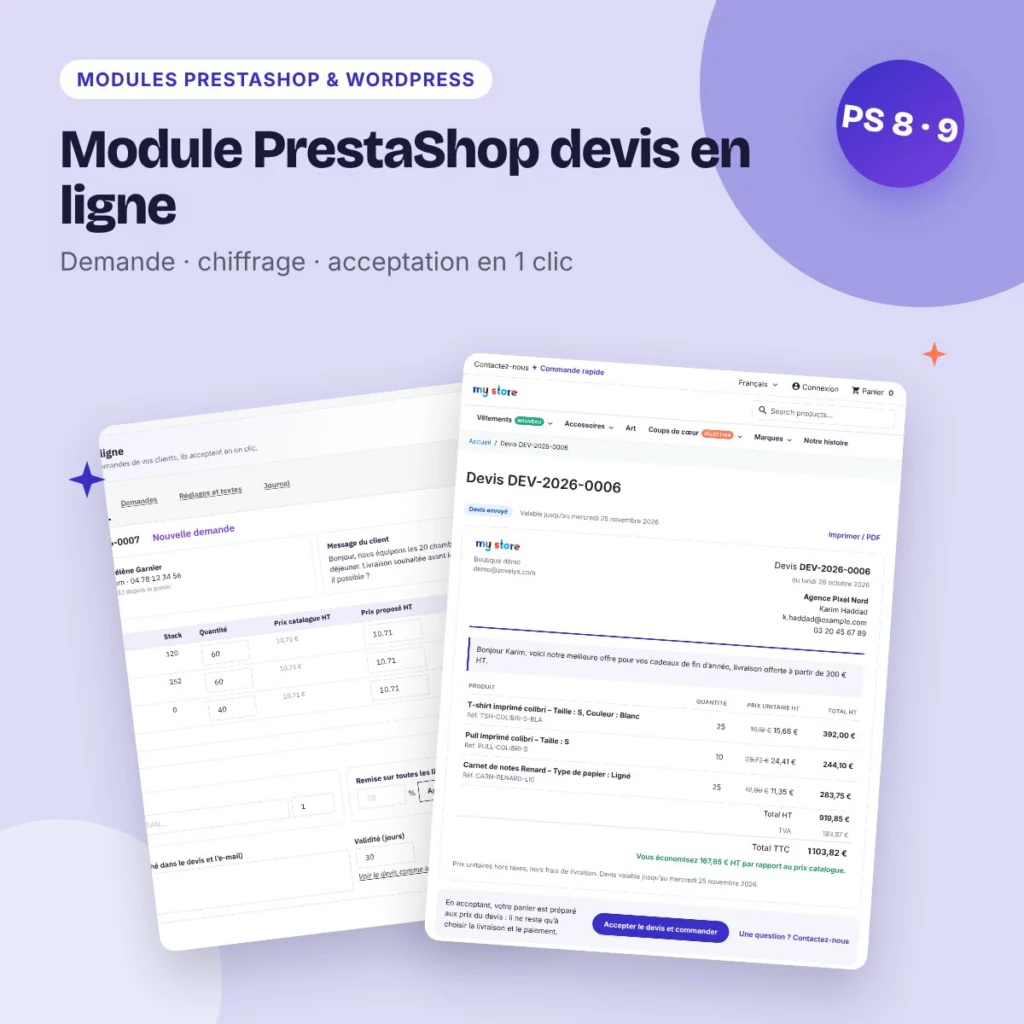 Module PrestaShop devis en ligne – demande, chiffrage, acceptation