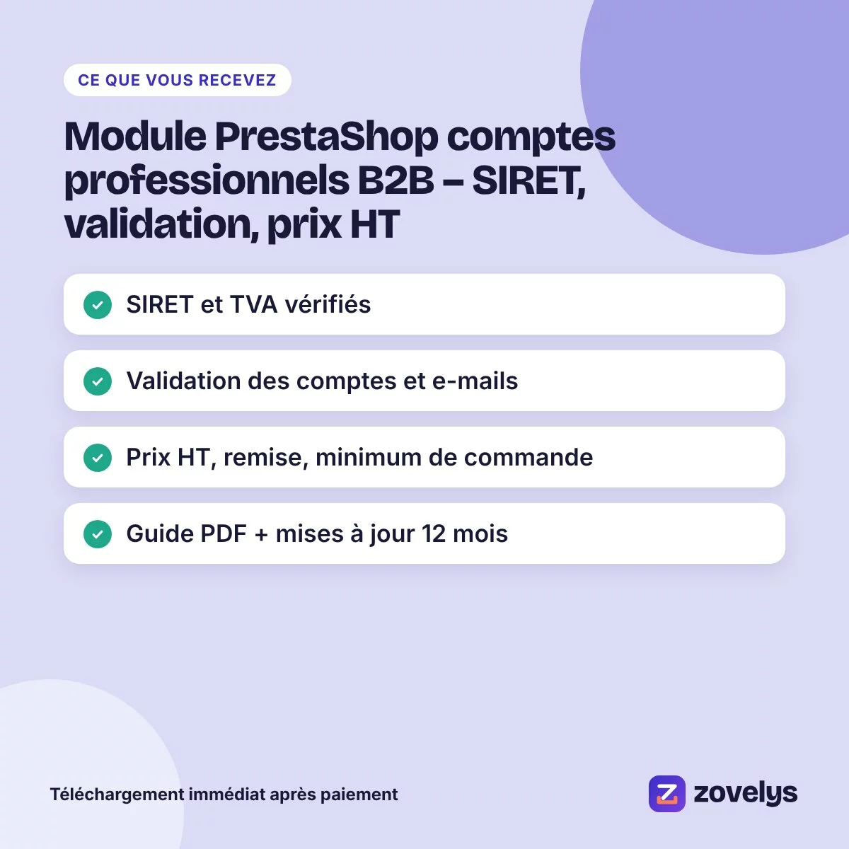 Module PrestaShop comptes professionnels B2B – SIRET, validation, prix HT – aperçu 4
