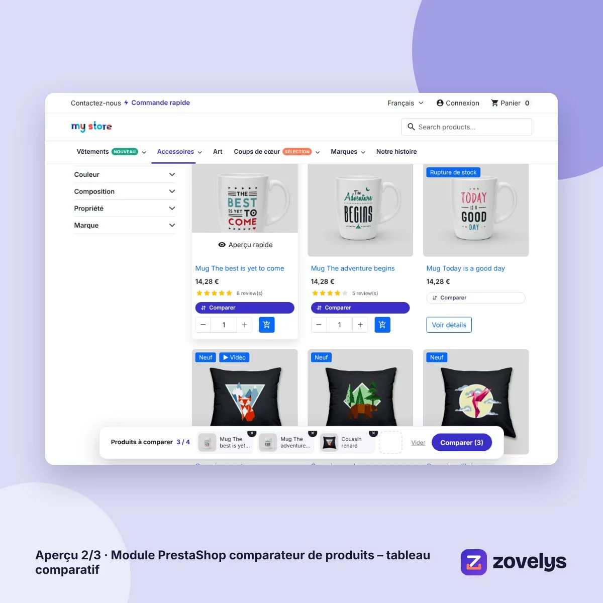 Module PrestaShop comparateur de produits – tableau comparatif – aperçu 2
