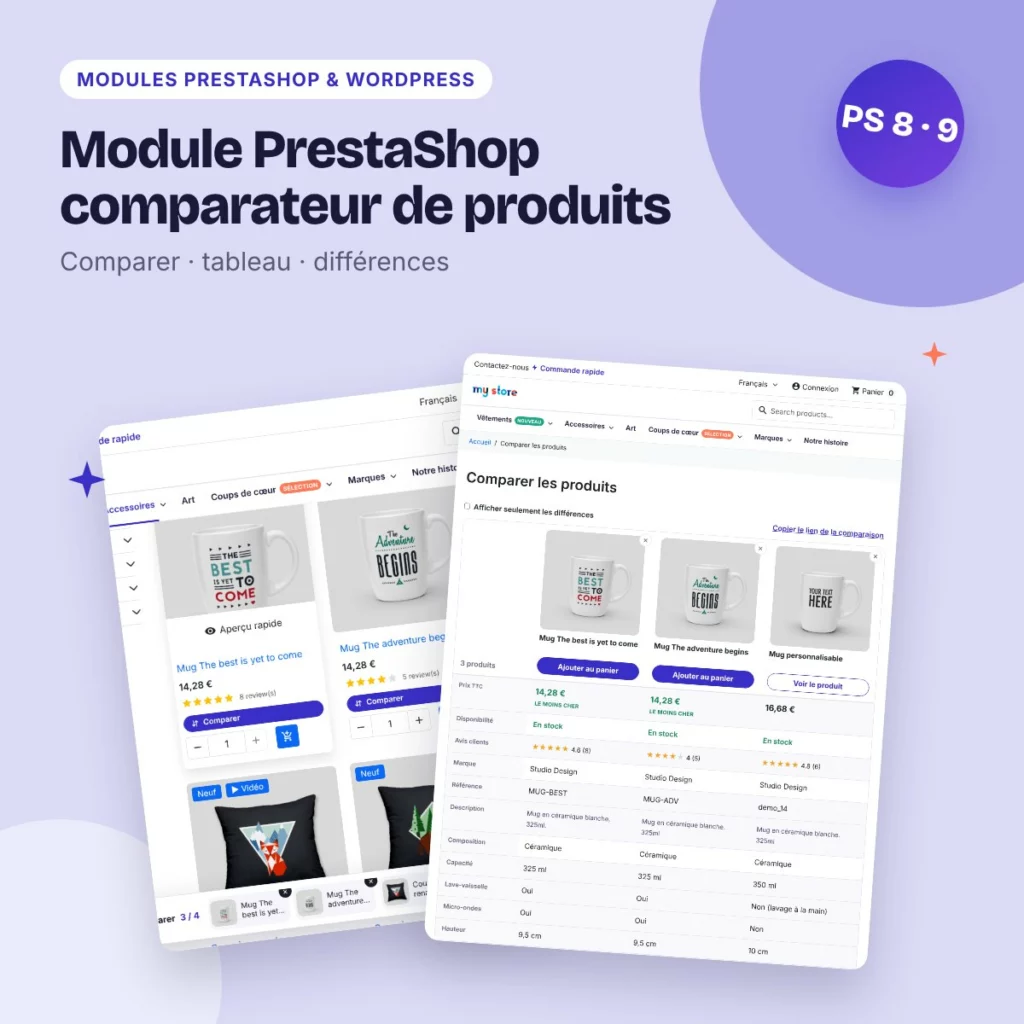 Module PrestaShop comparateur de produits – tableau comparatif