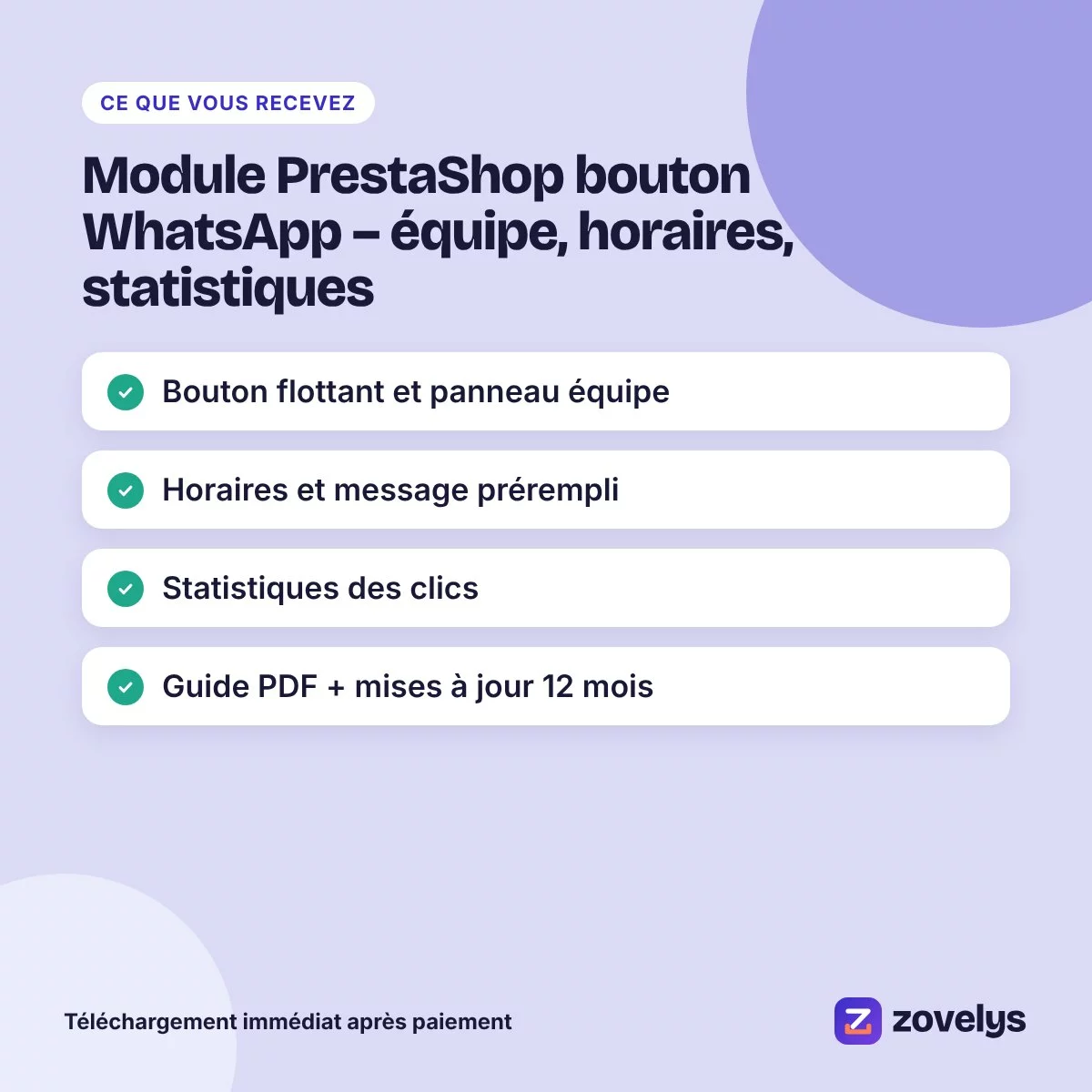 Module PrestaShop bouton WhatsApp – équipe, horaires, statistiques – aperçu 4