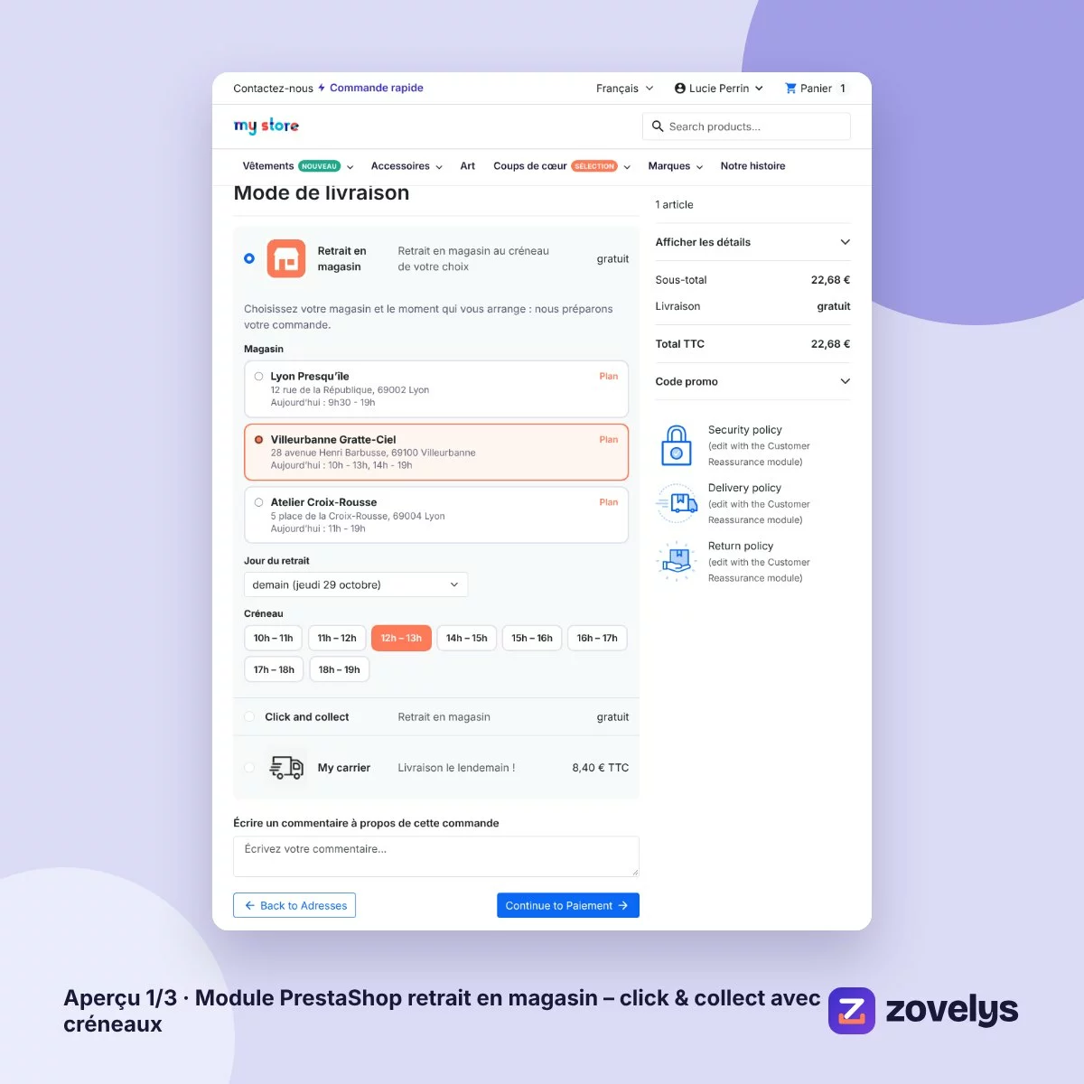 Module PrestaShop retrait en magasin – click & collect avec créneaux – aperçu 1