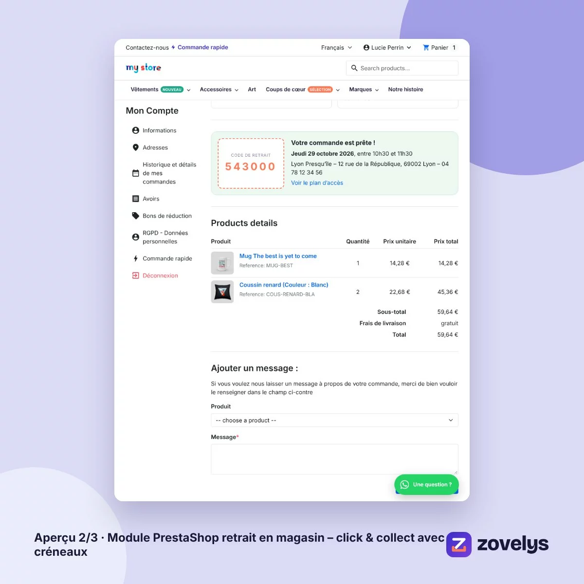 Module PrestaShop retrait en magasin – click & collect avec créneaux – aperçu 2