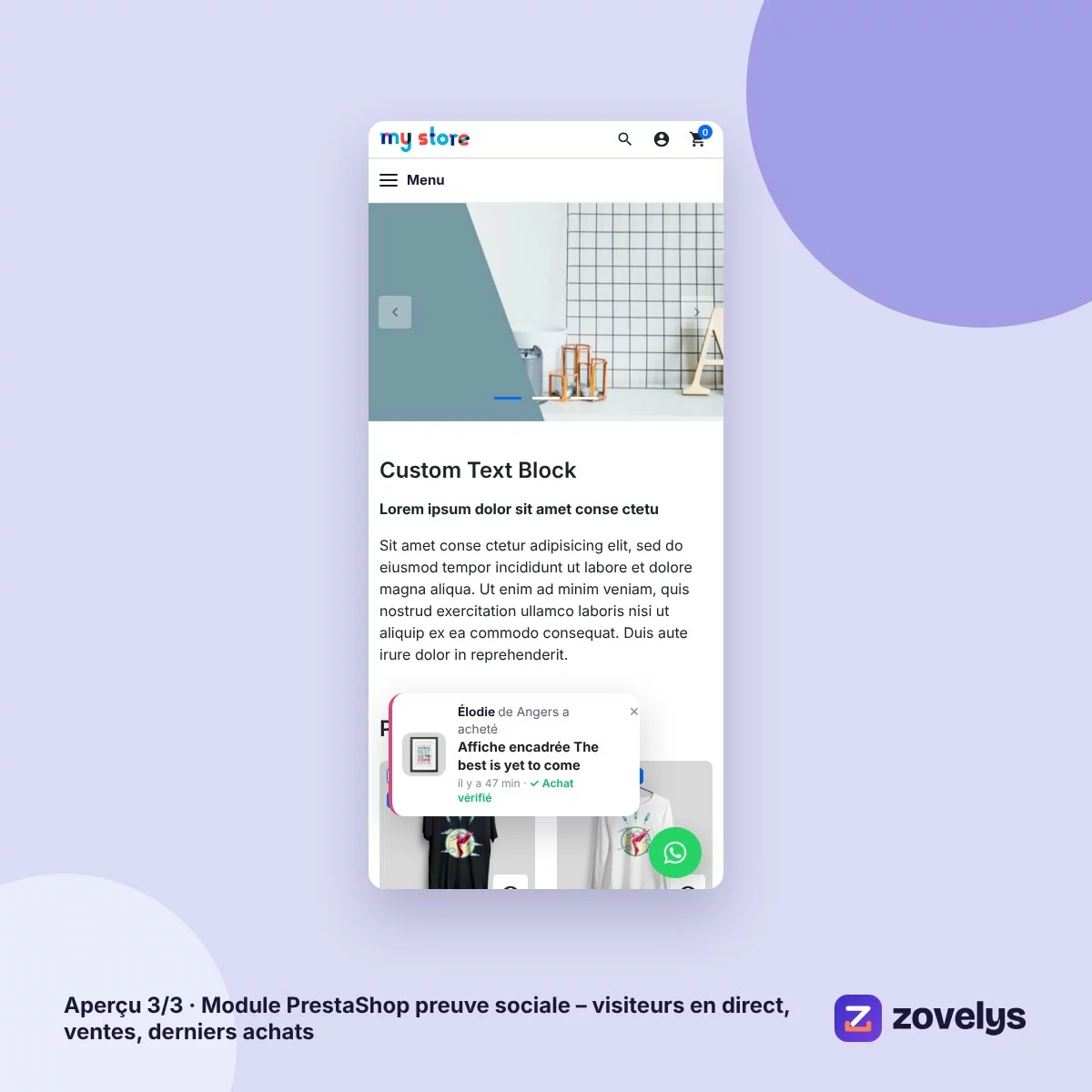 Module PrestaShop preuve sociale – visiteurs en direct, ventes, derniers achats – aperçu 3