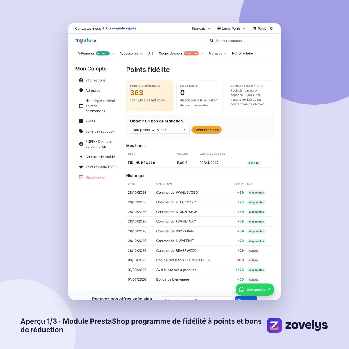 Module PrestaShop programme de fidélité à points et bons de réduction – aperçu 1