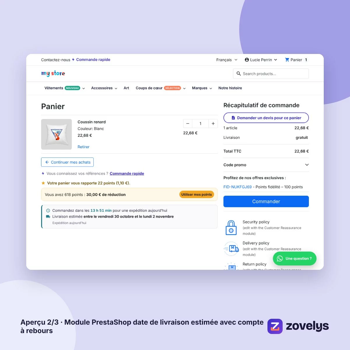 Module PrestaShop date de livraison estimée avec compte à rebours – aperçu 2