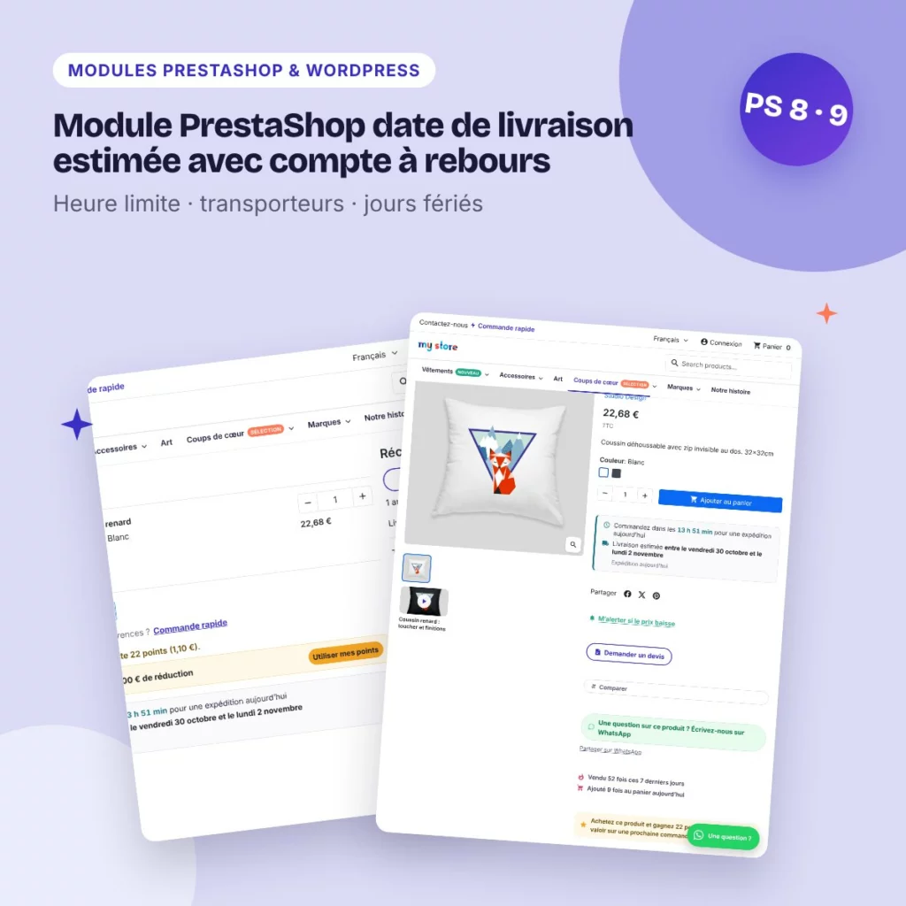Module PrestaShop date de livraison estimée avec compte à rebours