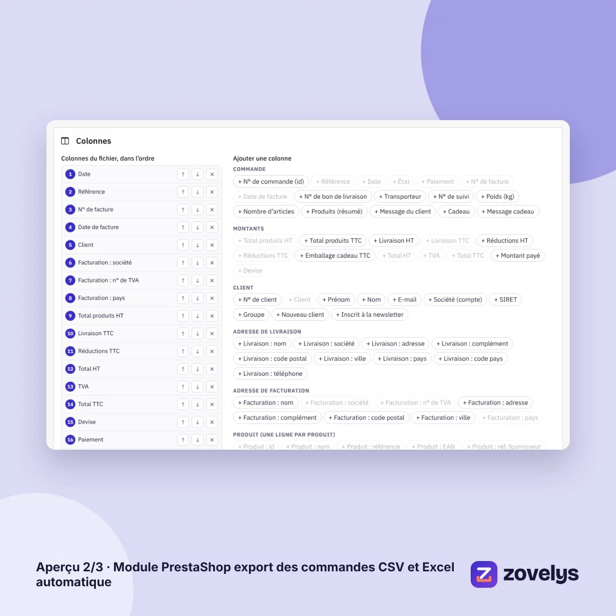 Module PrestaShop export des commandes CSV et Excel automatique – aperçu 2