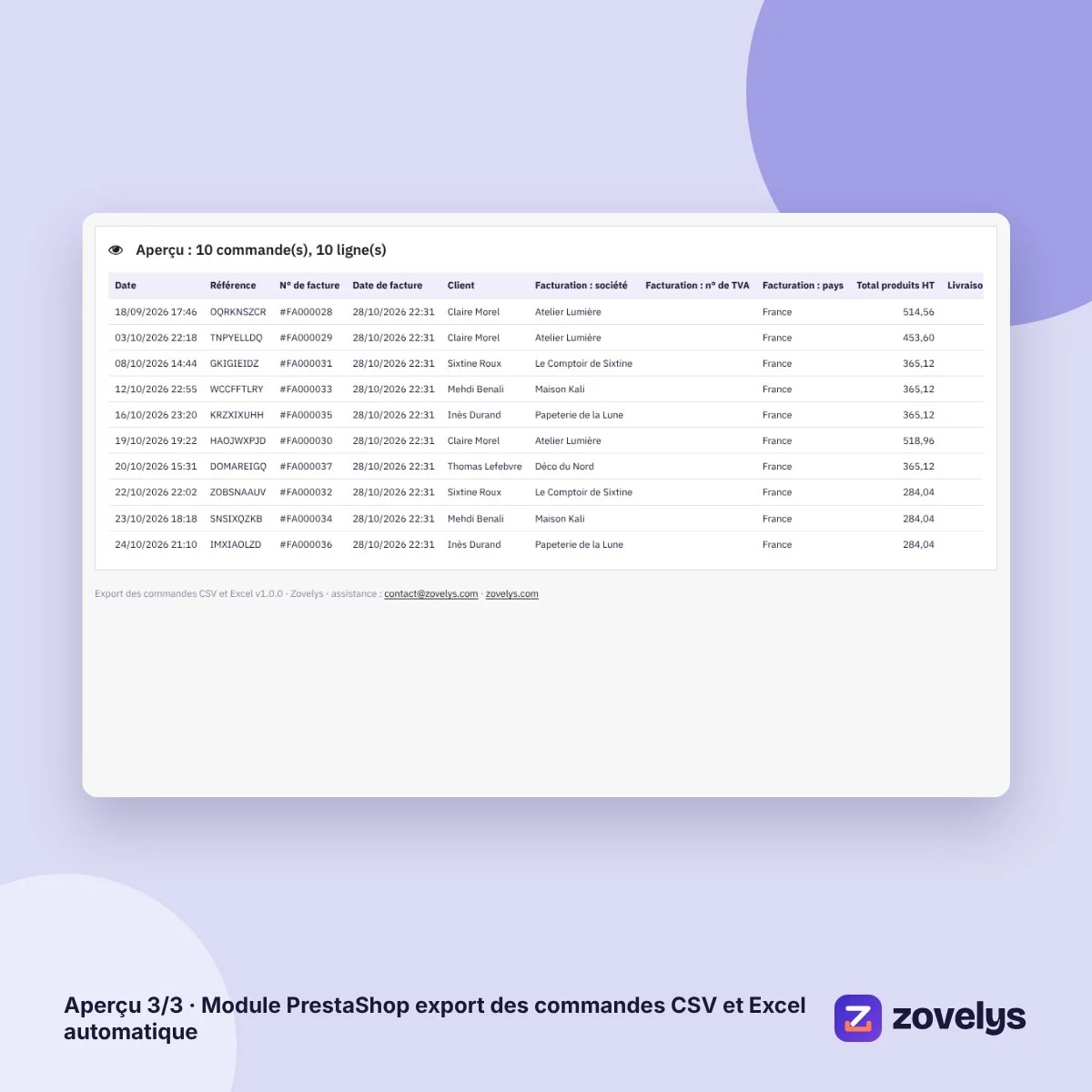 Module PrestaShop export des commandes CSV et Excel automatique – aperçu 3