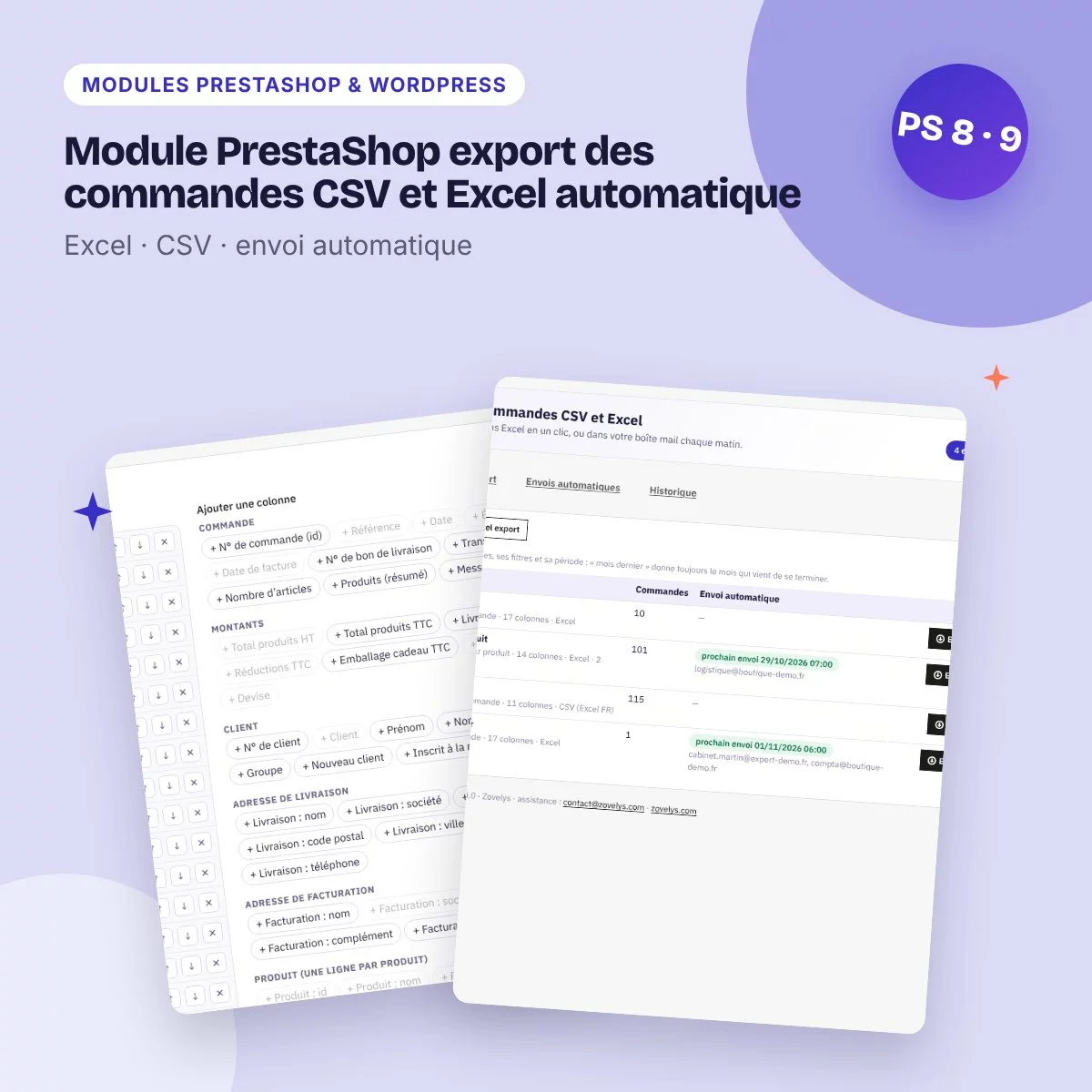 Module PrestaShop export des commandes CSV et Excel automatique