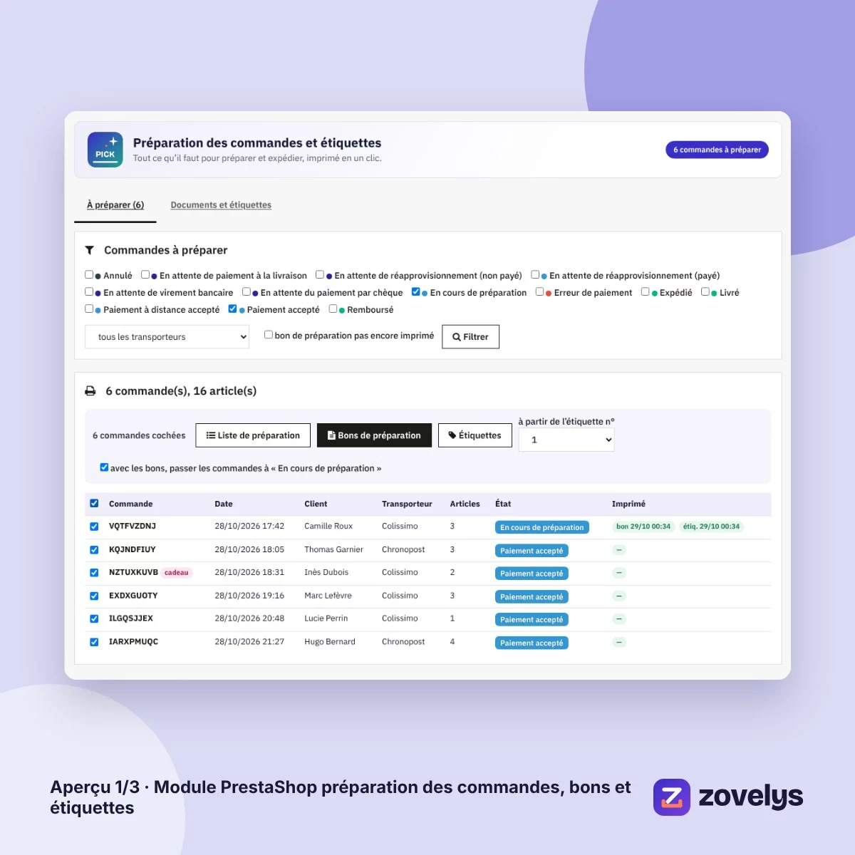 Module PrestaShop préparation des commandes, bons et étiquettes – aperçu 1