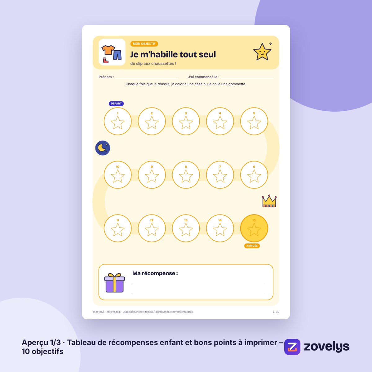 Tableau de récompenses enfant et bons points à imprimer – 10 objectifs – aperçu 1