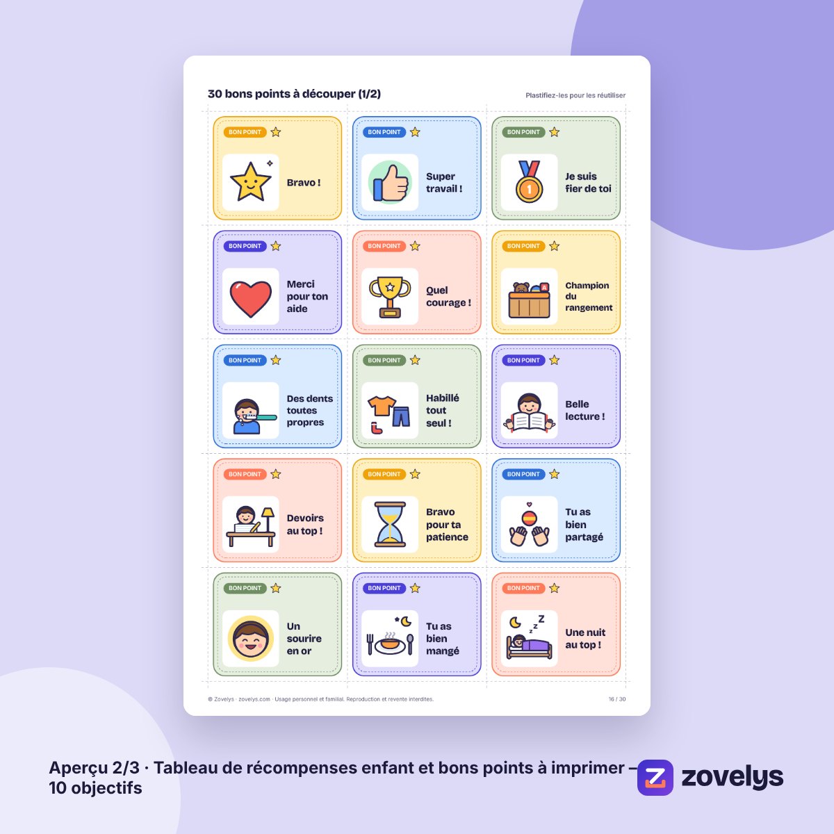 Tableau de récompenses enfant et bons points à imprimer – 10 objectifs – aperçu 2