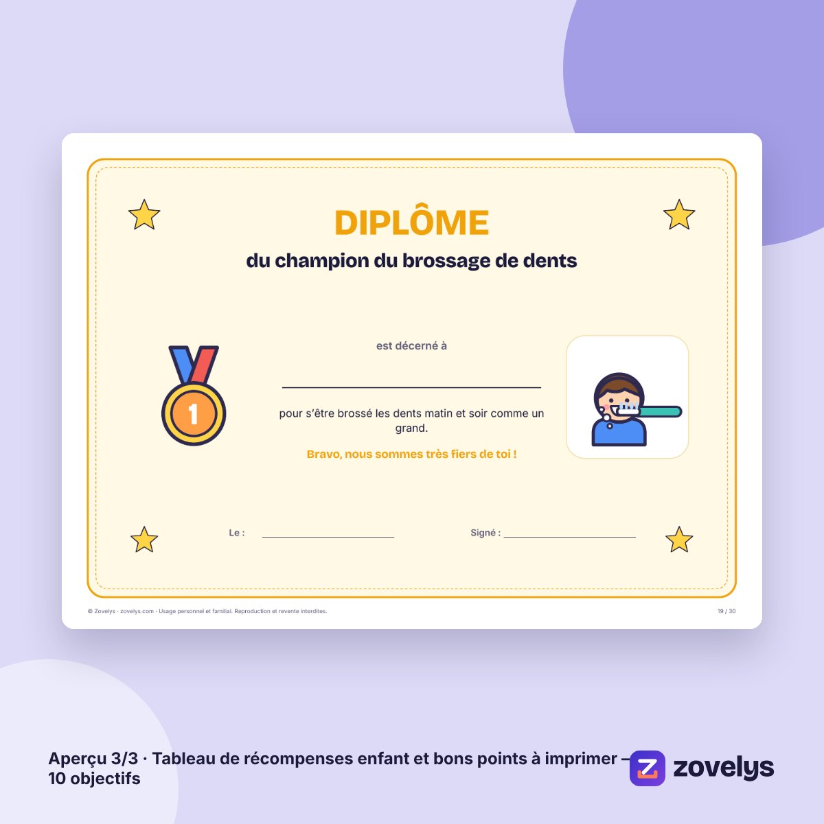 Tableau de récompenses enfant et bons points à imprimer – 10 objectifs – aperçu 3