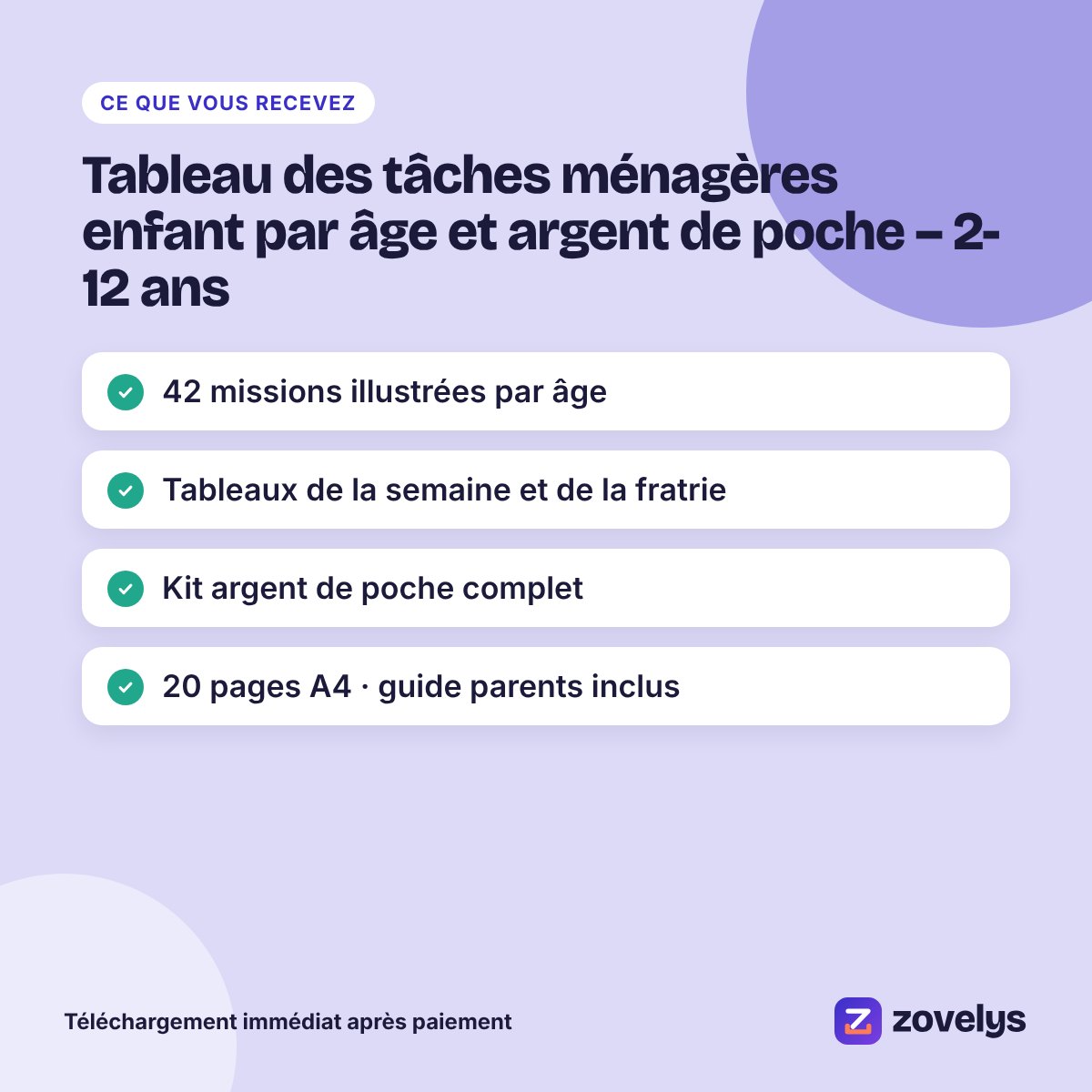 Tableau des tâches ménagères enfant par âge et argent de poche – 2-12 ans – aperçu 4