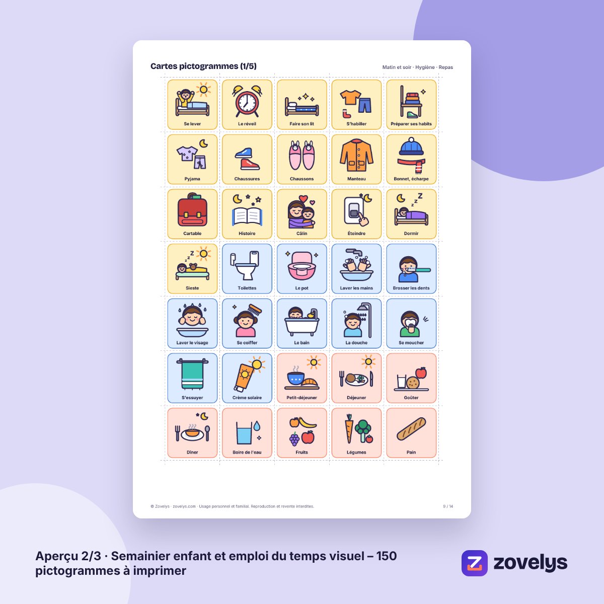 Semainier enfant et emploi du temps visuel – 150 pictogrammes à imprimer – aperçu 2