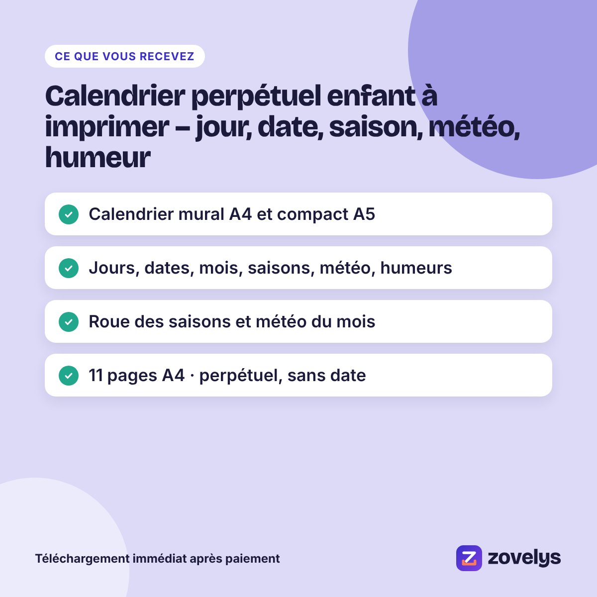 Calendrier perpétuel enfant à imprimer – jour, date, saison, météo, humeur – aperçu 4