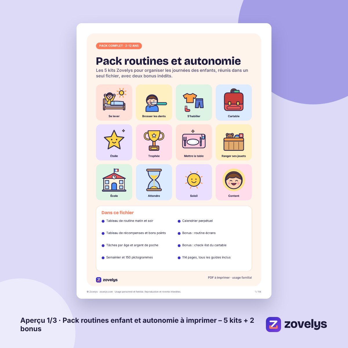 Pack routines enfant et autonomie à imprimer – 5 kits + 2 bonus – aperçu 1
