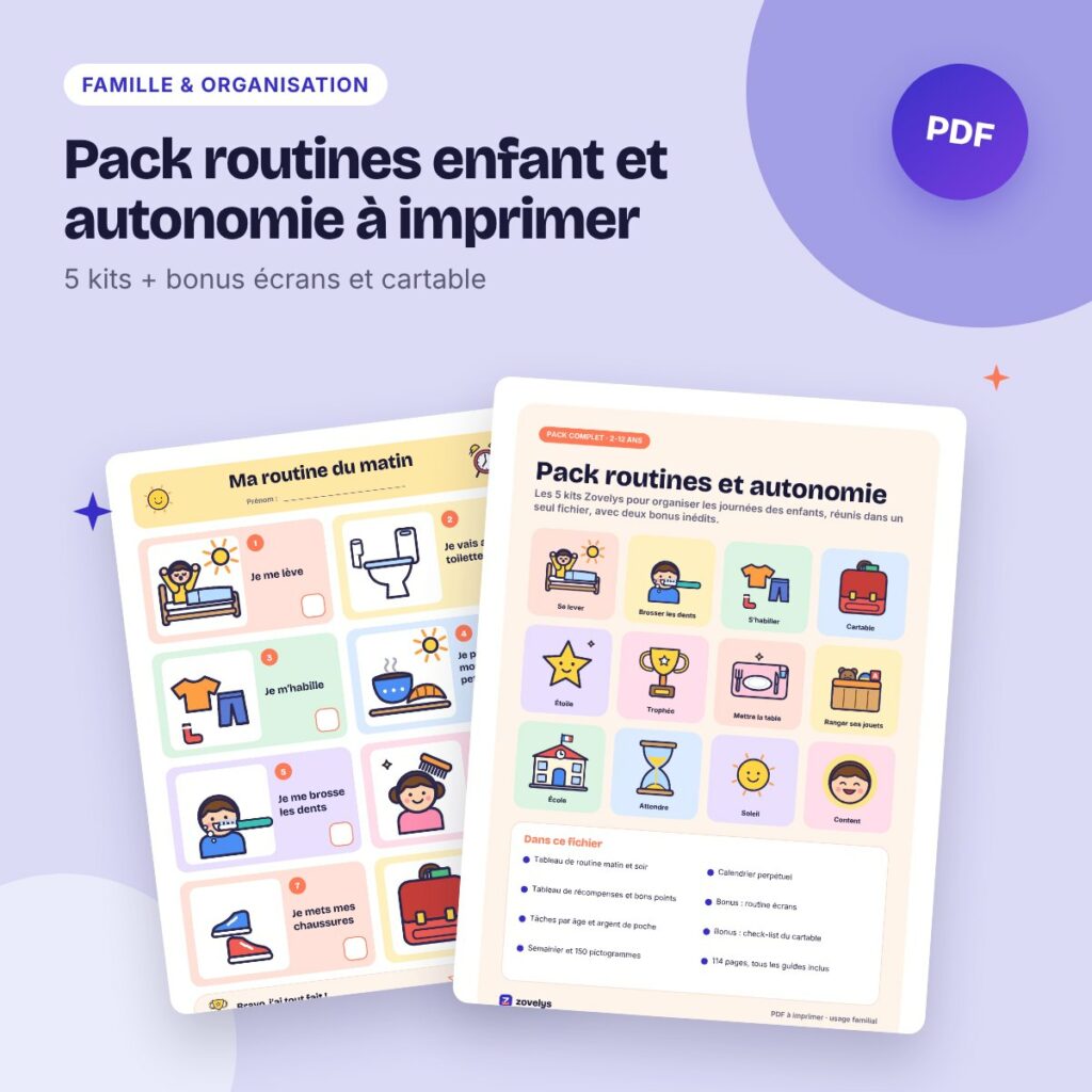 Pack routines enfant et autonomie à imprimer – 5 kits + 2 bonus