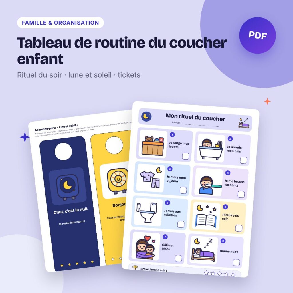 Tableau de routine du coucher enfant – rituel du soir, 3-8 ans