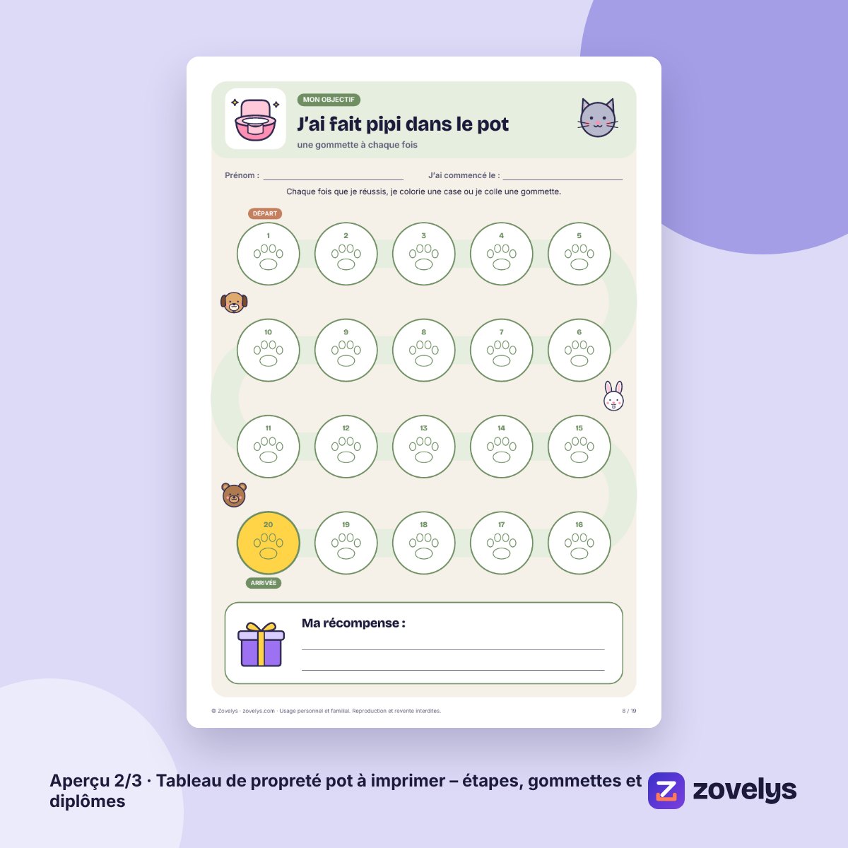 Tableau de propreté pot à imprimer – étapes, gommettes et diplômes – aperçu 2