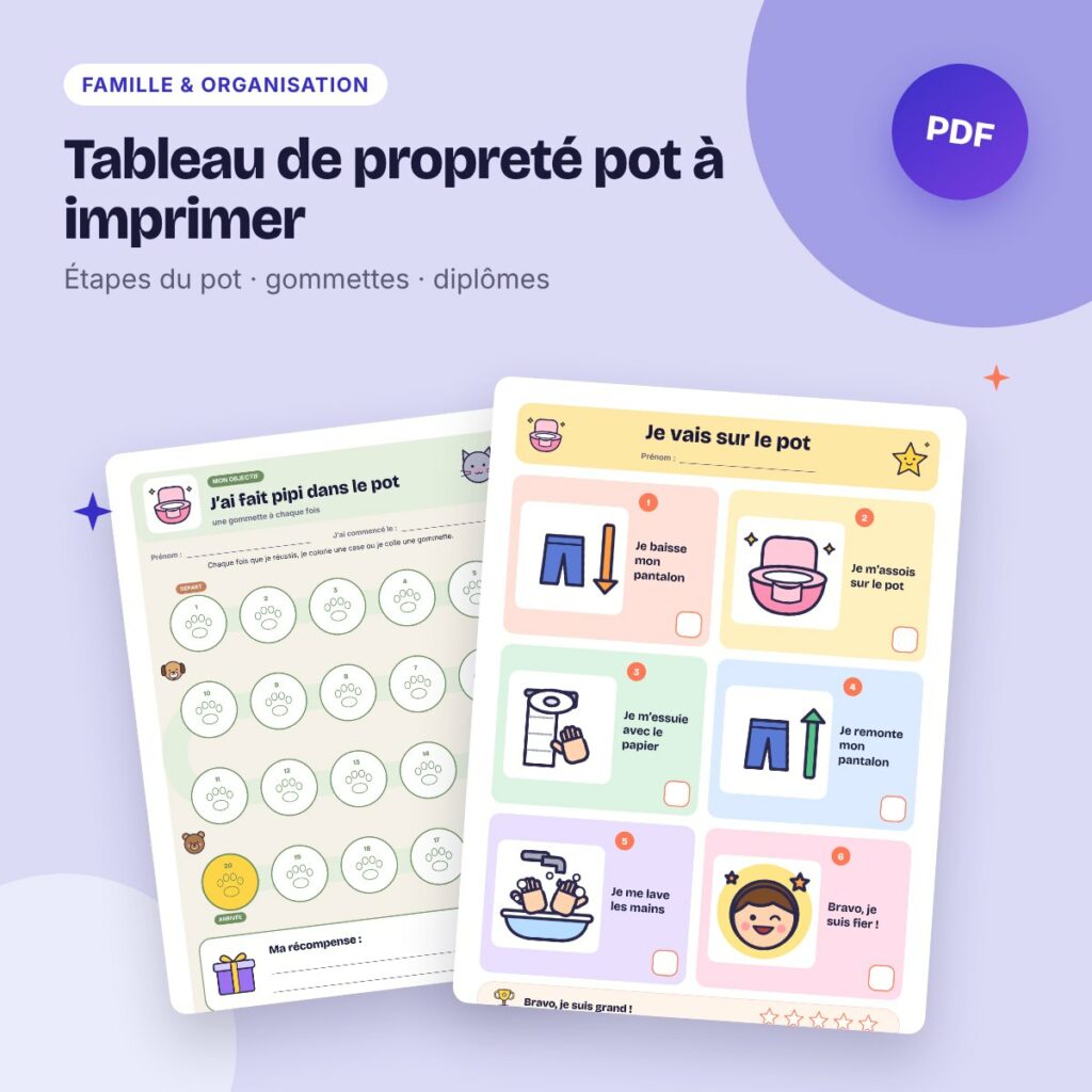 Tableau de propreté pot à imprimer – étapes, gommettes et diplômes